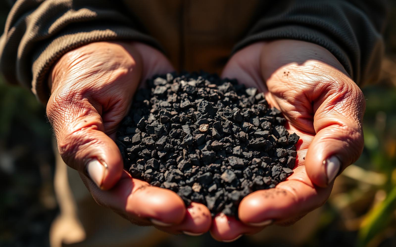 Biochar granules held in hand